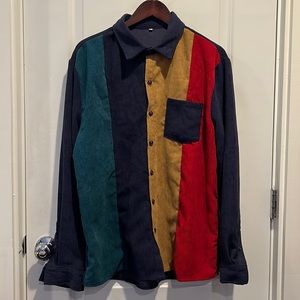 Corduroy Mismatched Long sleeve Button-Down - Large - Blue/Green/Gold/Red